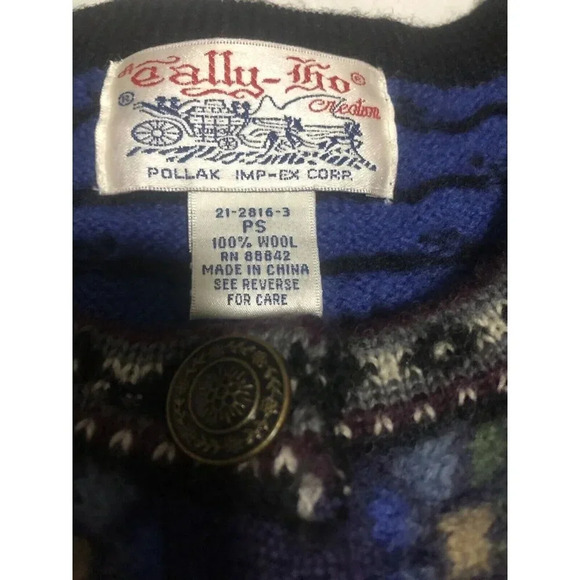Tally Ho Women's Vintage Wool Cardigan Size PS Blue Button Up Heavyweight - Picture 3 of 5